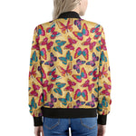 Retro Colorful Butterfly Pattern Print Women's Bomber Jacket