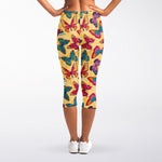 Retro Colorful Butterfly Pattern Print Women's Capri Leggings