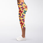 Retro Colorful Butterfly Pattern Print Women's Capri Leggings