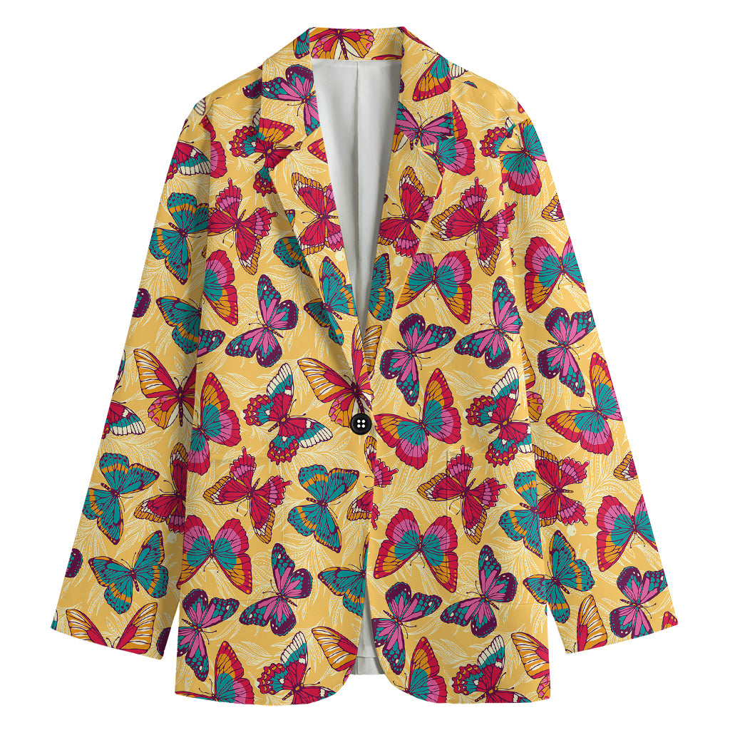 Retro Colorful Butterfly Pattern Print Women's Cotton Blazer