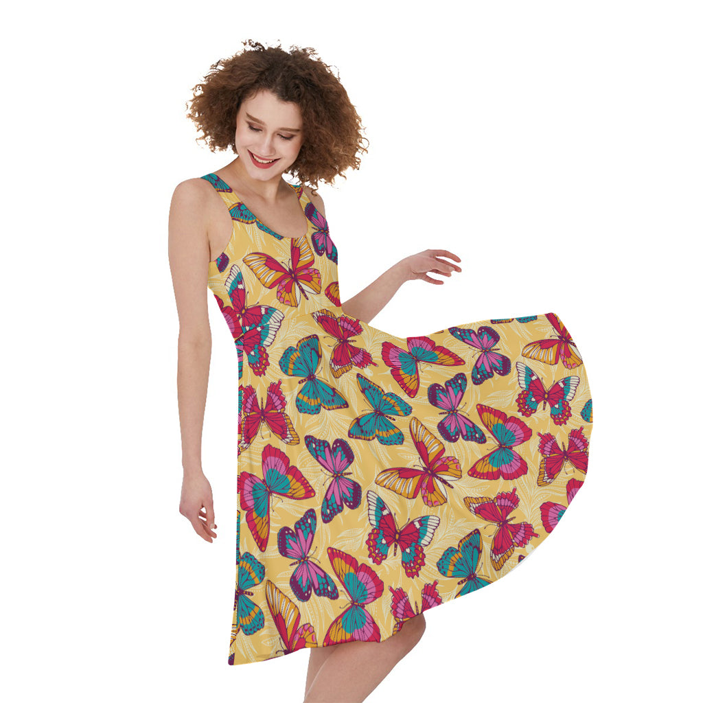 Retro Colorful Butterfly Pattern Print Women's Sleeveless Dress