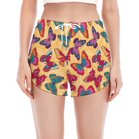 Retro Colorful Butterfly Pattern Print Women's Split Running Shorts