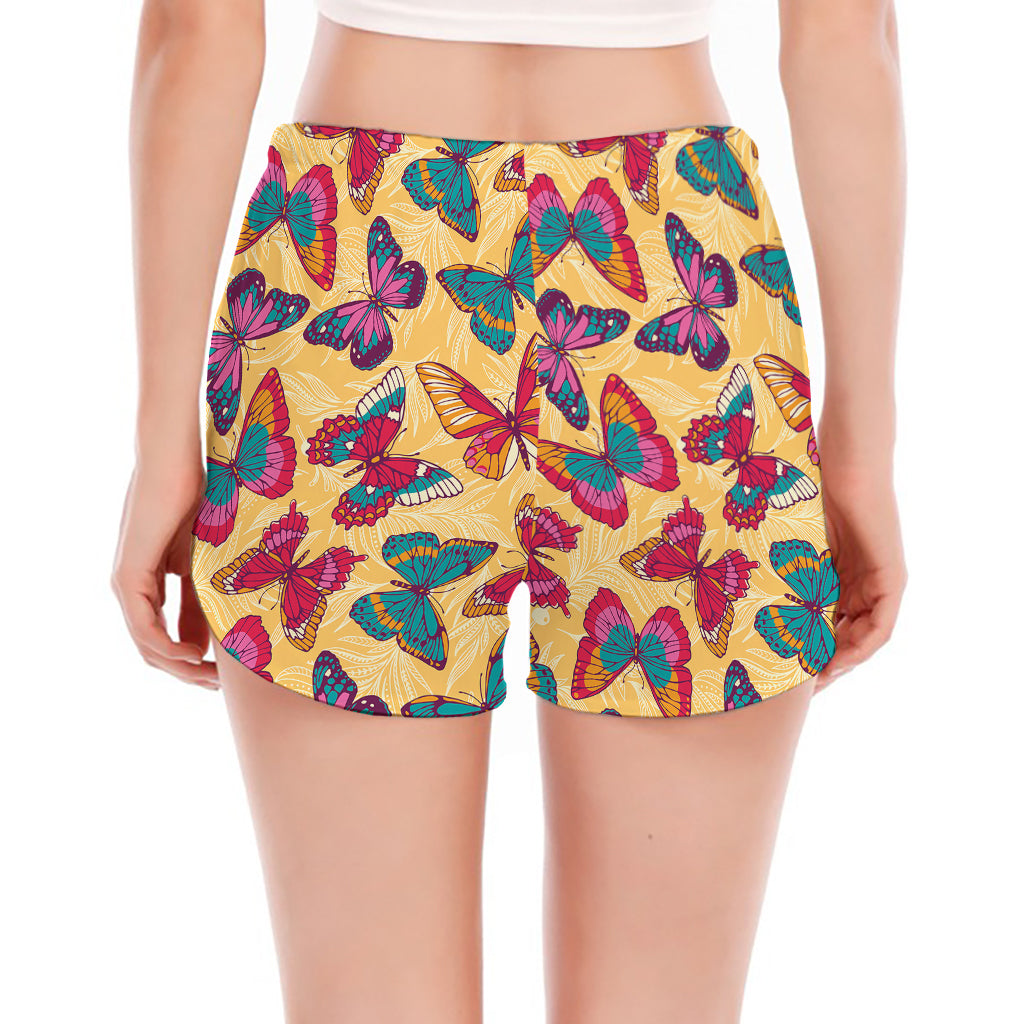 Retro Colorful Butterfly Pattern Print Women's Split Running Shorts