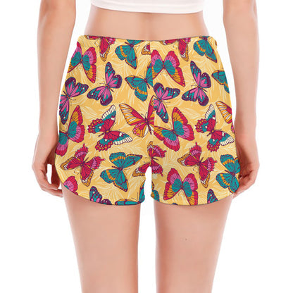 Retro Colorful Butterfly Pattern Print Women's Split Running Shorts