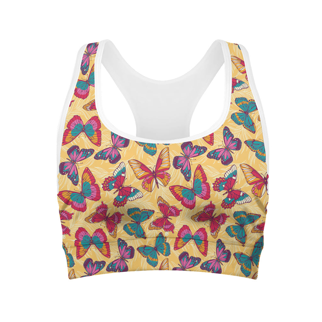 Retro Colorful Butterfly Pattern Print Women's Sports Bra