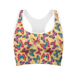Retro Colorful Butterfly Pattern Print Women's Sports Bra