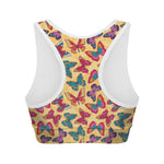 Retro Colorful Butterfly Pattern Print Women's Sports Bra