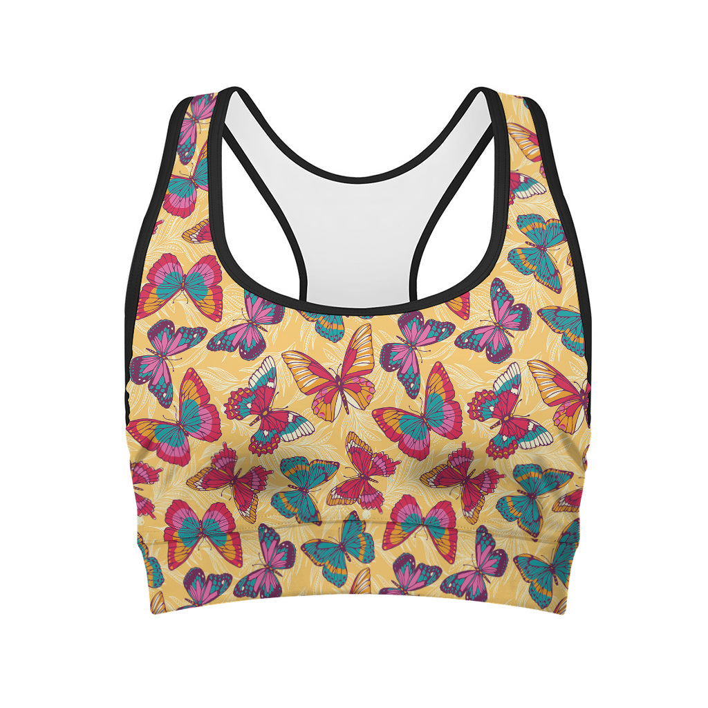 Retro Colorful Butterfly Pattern Print Women's Sports Bra