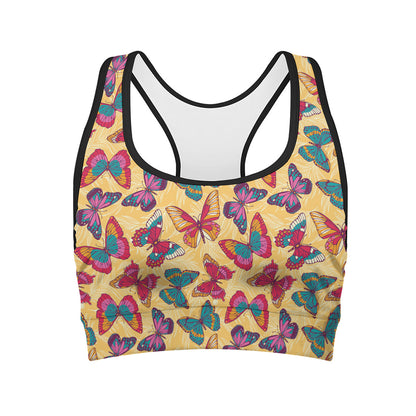 Retro Colorful Butterfly Pattern Print Women's Sports Bra