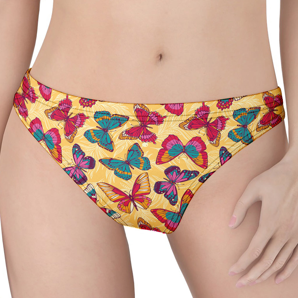 Retro Colorful Butterfly Pattern Print Women's Thong