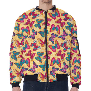 Retro Colorful Butterfly Pattern Print Zip Sleeve Bomber Jacket