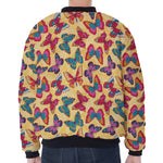 Retro Colorful Butterfly Pattern Print Zip Sleeve Bomber Jacket