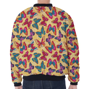 Retro Colorful Butterfly Pattern Print Zip Sleeve Bomber Jacket