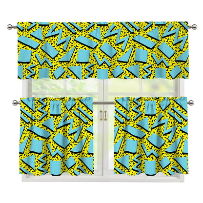 Retro Funky Pattern Print 3 Piece Kitchen Curtains