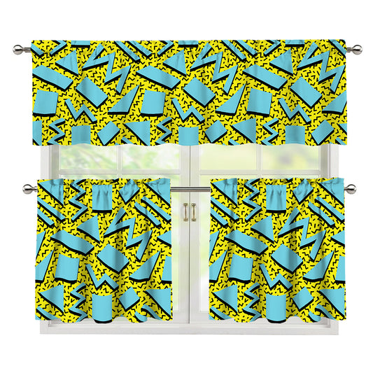 Retro Funky Pattern Print 3 Piece Kitchen Curtains