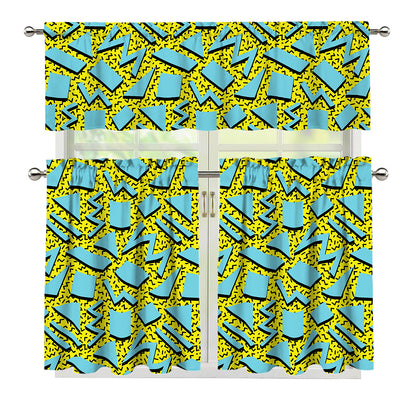 Retro Funky Pattern Print 3 Piece Kitchen Curtains