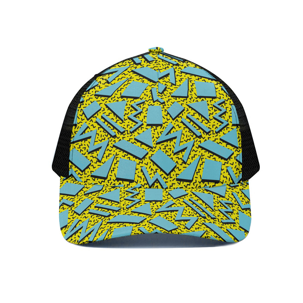 Retro Funky Pattern Print Black Mesh Trucker Cap