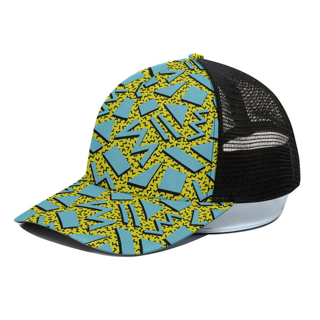 Retro Funky Pattern Print Black Mesh Trucker Cap