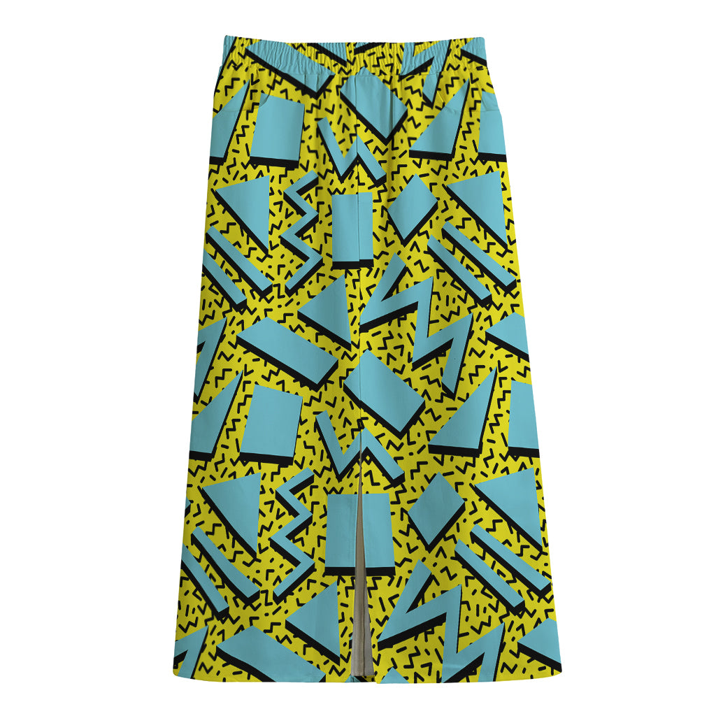 Retro Funky Pattern Print Cotton Front Slit Maxi Skirt