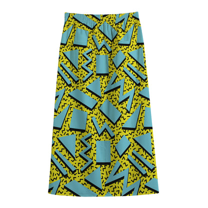 Retro Funky Pattern Print Cotton Front Slit Maxi Skirt