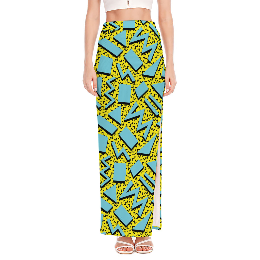 Retro Funky Pattern Print High Slit Maxi Skirt