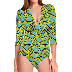 Retro Funky Pattern Print Long Sleeve Swimsuit