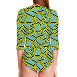 Retro Funky Pattern Print Long Sleeve Swimsuit