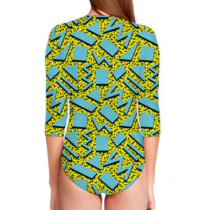 Retro Funky Pattern Print Long Sleeve Swimsuit