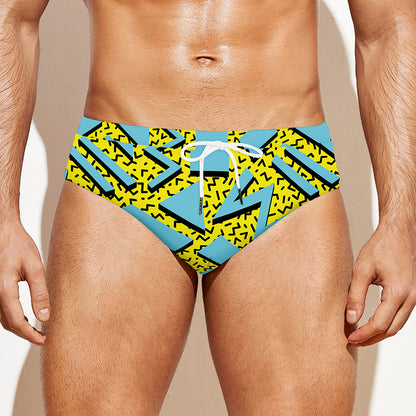 Retro Funky Pattern Print Men's Swim Briefs