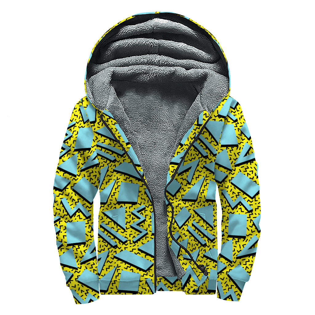 Retro Funky Pattern Print Sherpa Lined Zip Up Hoodie
