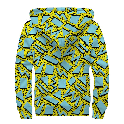 Retro Funky Pattern Print Sherpa Lined Zip Up Hoodie