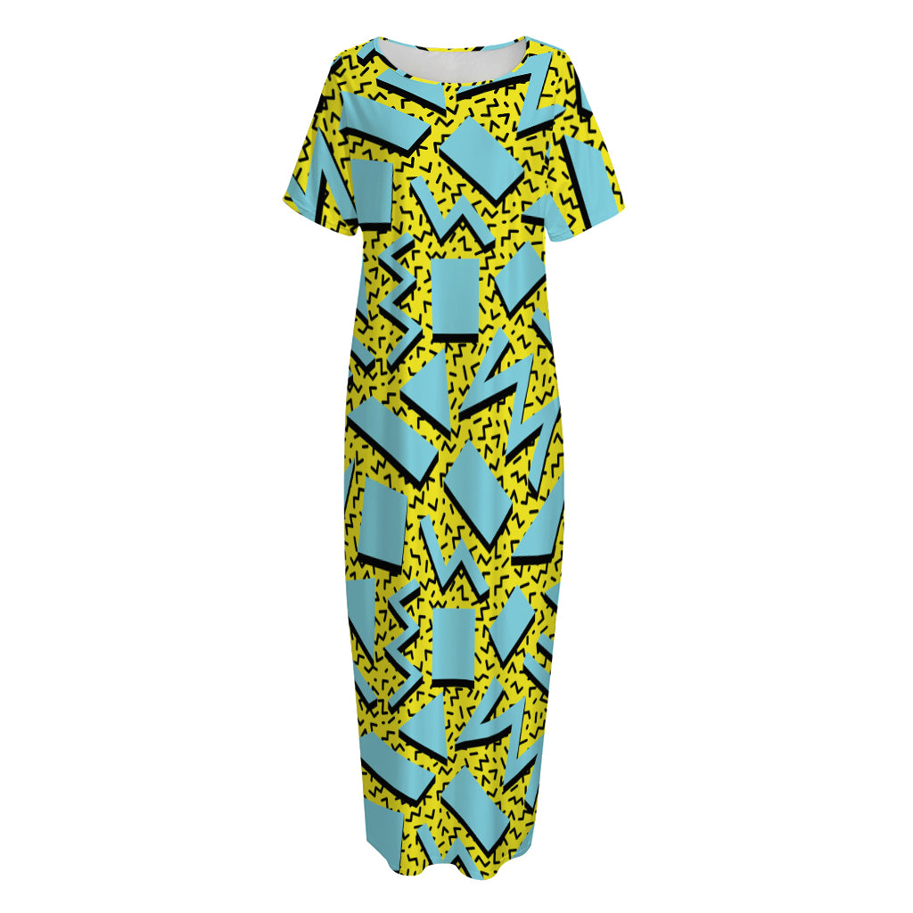Retro Funky Pattern Print Short Sleeve Long Nightdress