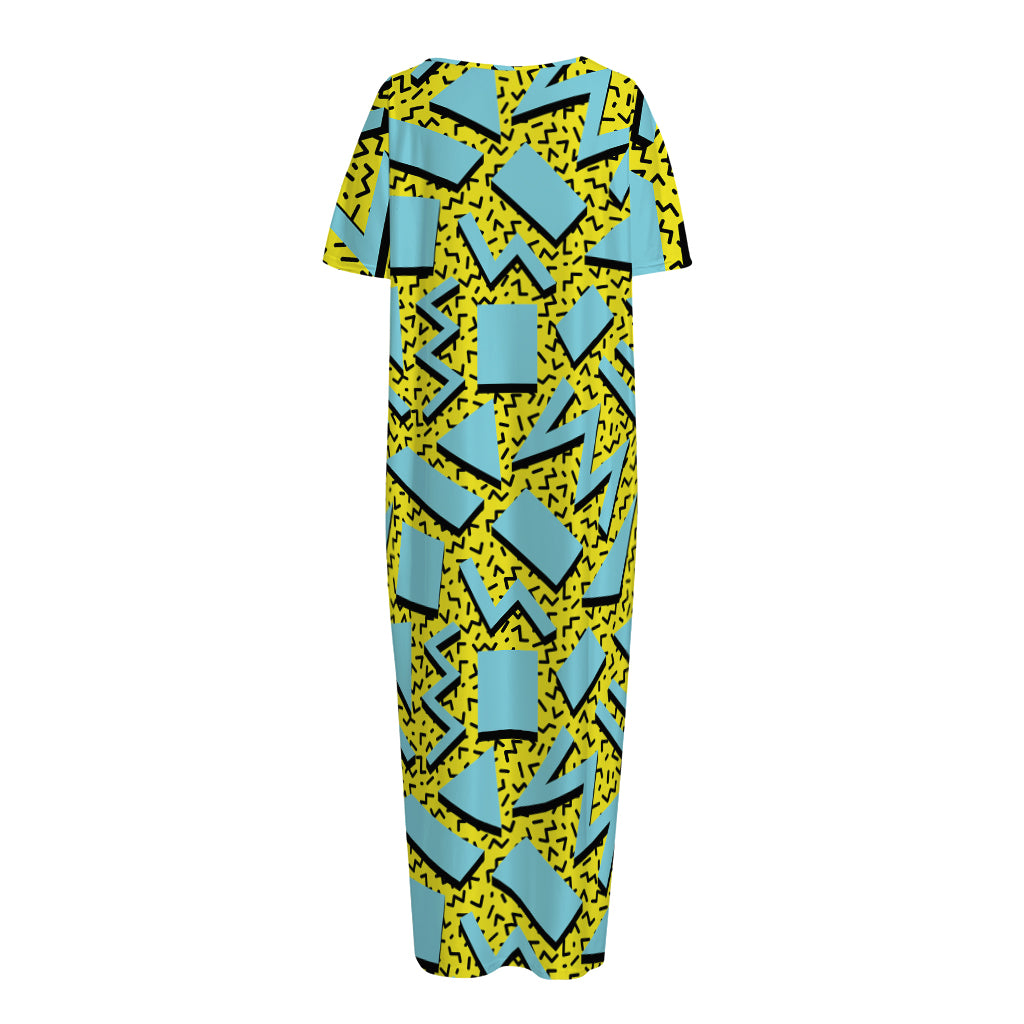 Retro Funky Pattern Print Short Sleeve Long Nightdress