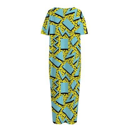 Retro Funky Pattern Print Short Sleeve Long Nightdress