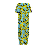 Retro Funky Pattern Print Short Sleeve Long Nightdress