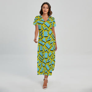 Retro Funky Pattern Print Short Sleeve Maxi Dress