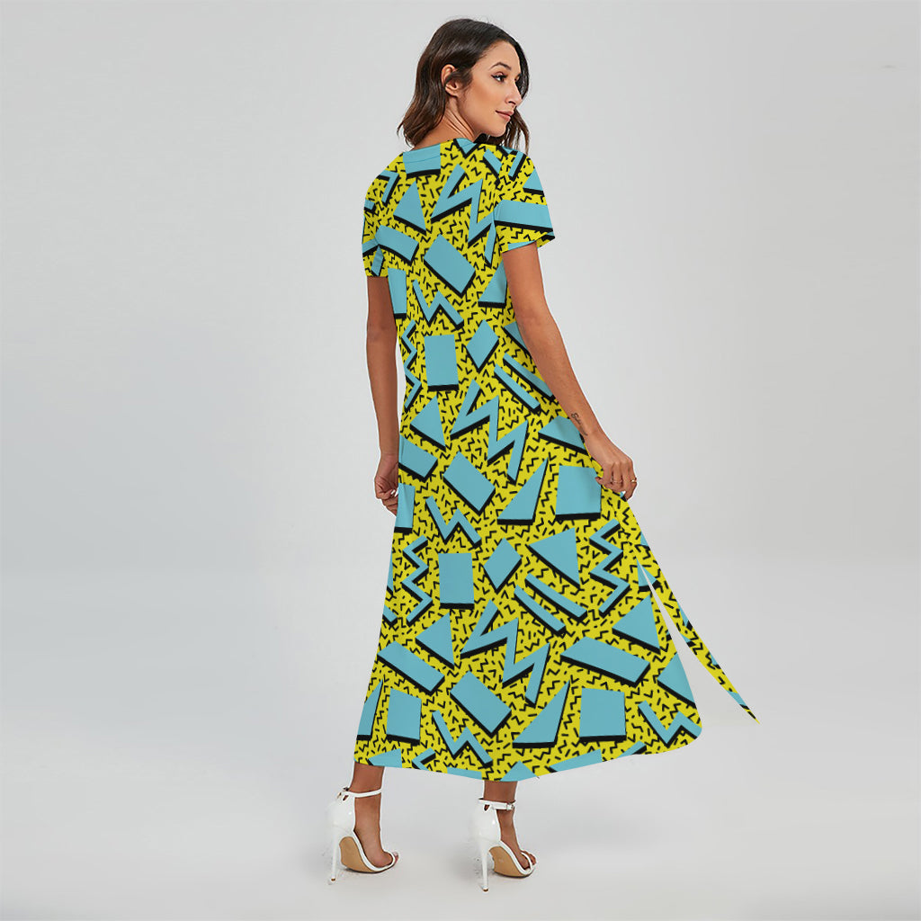 Retro Funky Pattern Print Short Sleeve Maxi Dress