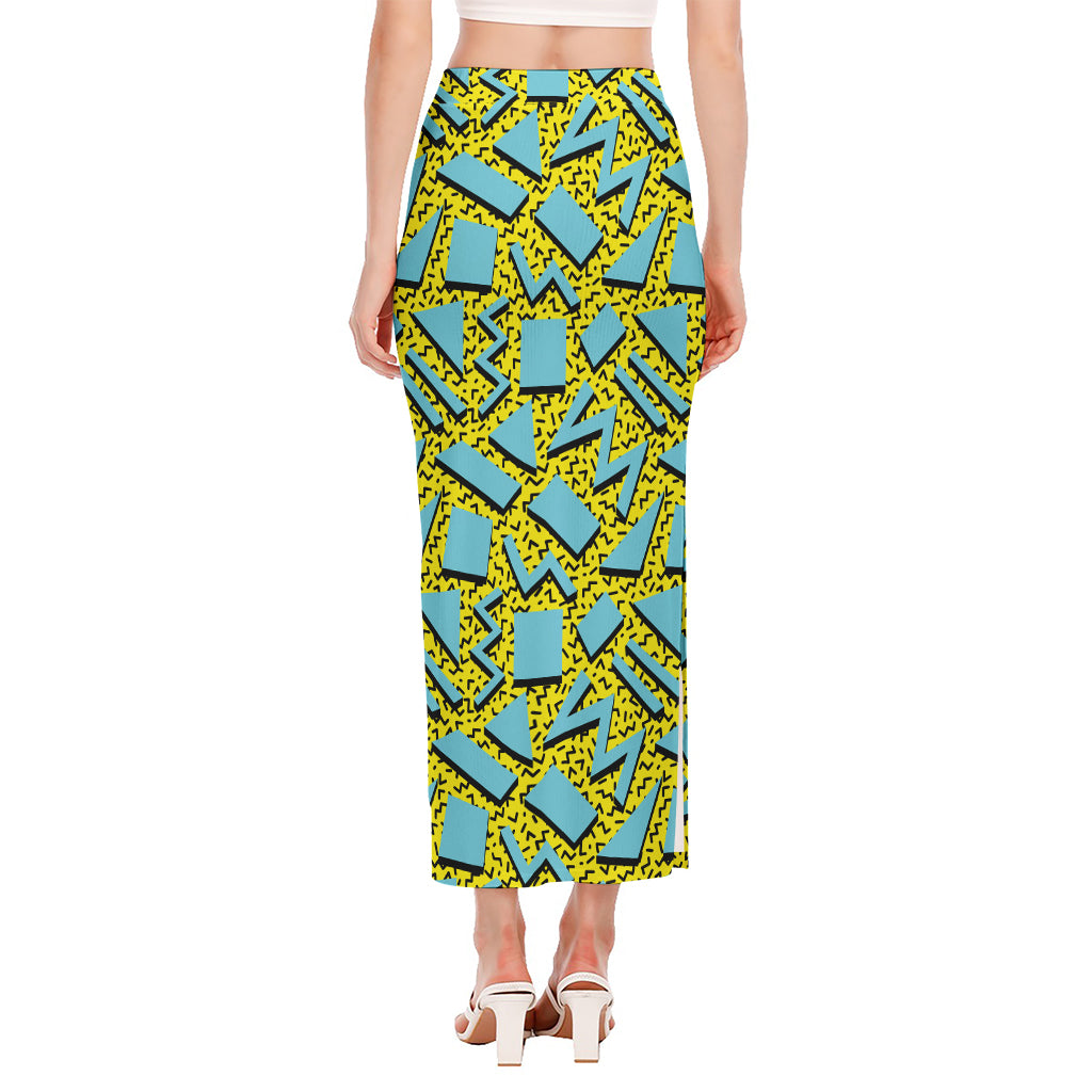 Retro Funky Pattern Print Side Slit Maxi Skirt