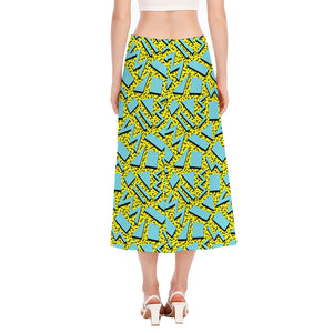 Retro Funky Pattern Print Side Slit Midi Skirt