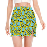 Retro Funky Pattern Print Side Slit Mini Skirt