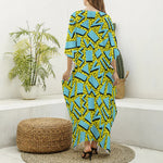 Retro Funky Pattern Print Silk V-Neck Kaftan Dress