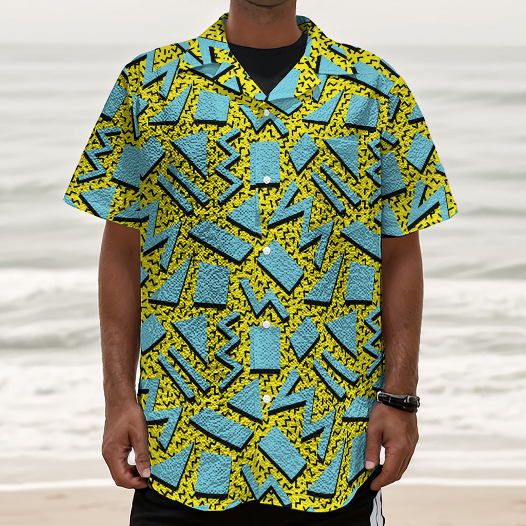 Retro Funky Pattern Print Textured Short Sleeve Shirt