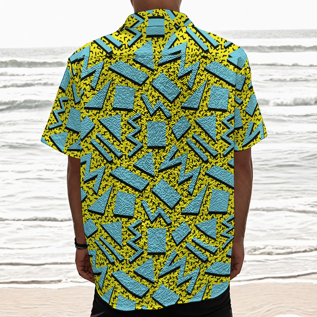 Retro Funky Pattern Print Textured Short Sleeve Shirt