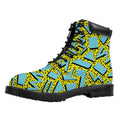 Retro Funky Pattern Print Padded Collar Lace Up Boots