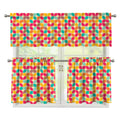 Retro Geometric Rounded Square Print 3 Piece Kitchen Curtains