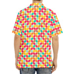 Retro Geometric Rounded Square Print Aloha Shirt