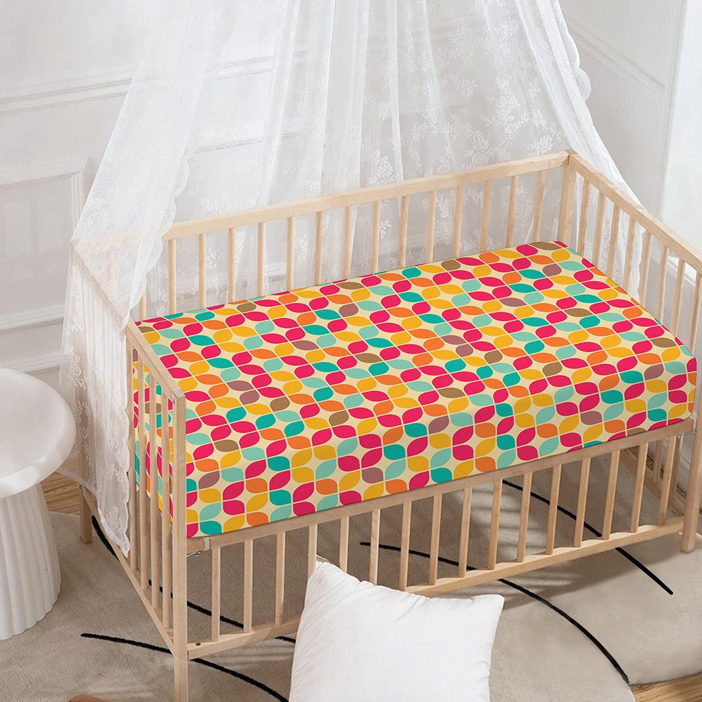 Retro Geometric Rounded Square Print Baby Crib Sheet