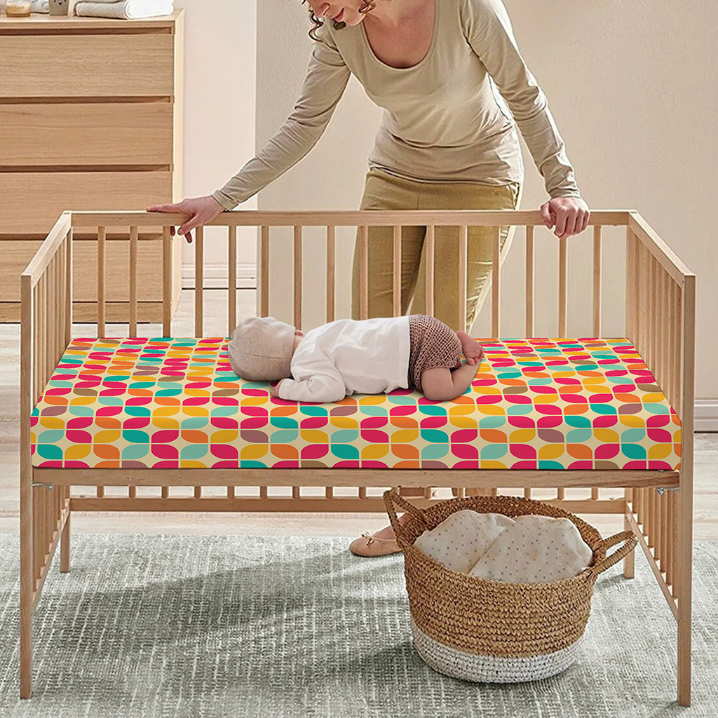 Retro Geometric Rounded Square Print Baby Crib Sheet