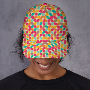 Retro Geometric Rounded Square Print Baseball Cap