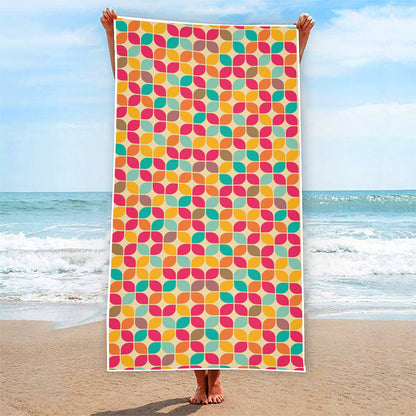 Retro Geometric Rounded Square Print Beach Towel